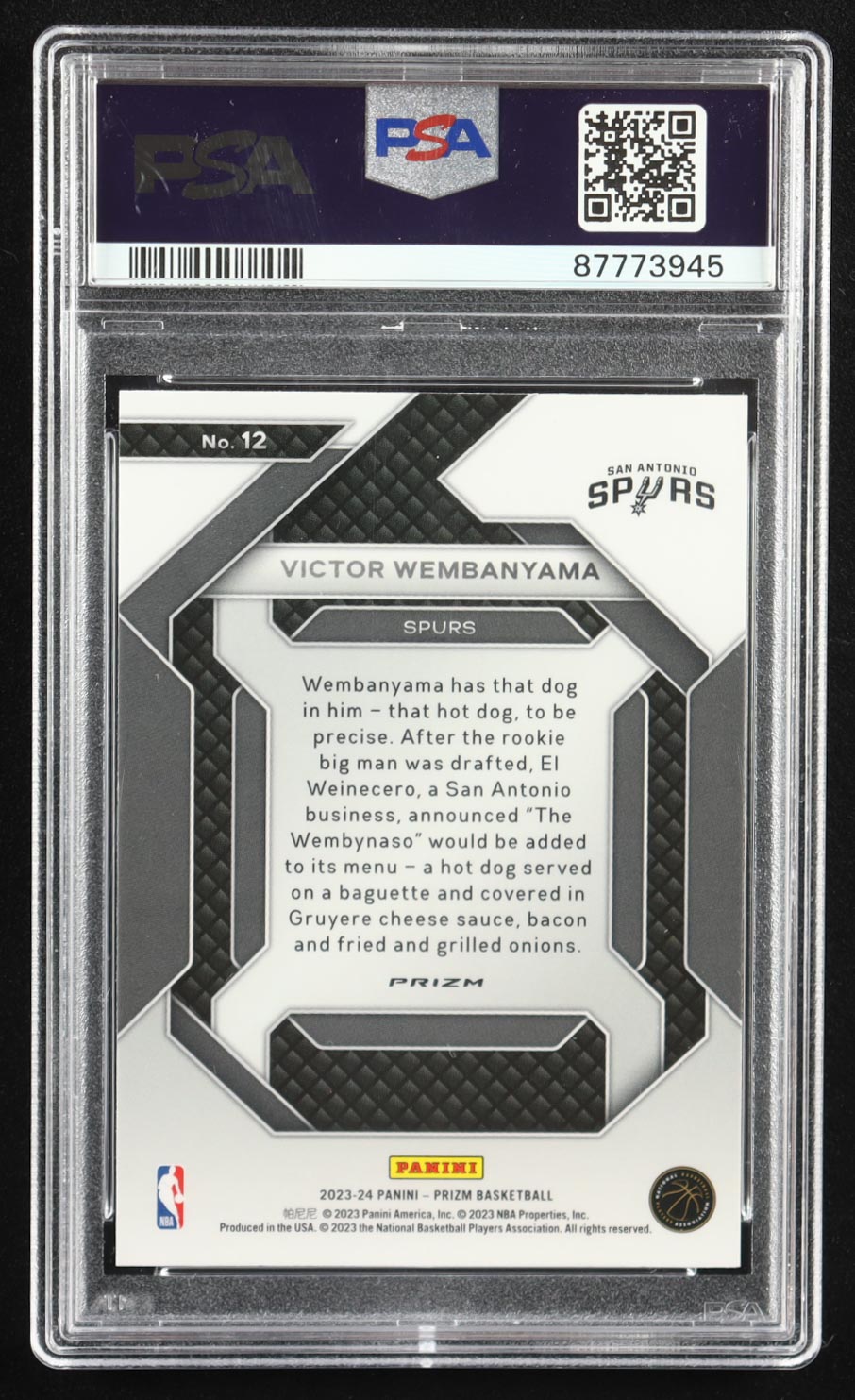 Victor Wembanyama 2023-24 Panini Prizm Emergent Prizms Silver #12 RC (PSA 9) at PristineAuction.com Victor Wembanyama 2023-24 Panini Prizm Emergent Prizms Silver #12 RC (PSA 9) at PristineAuction.com