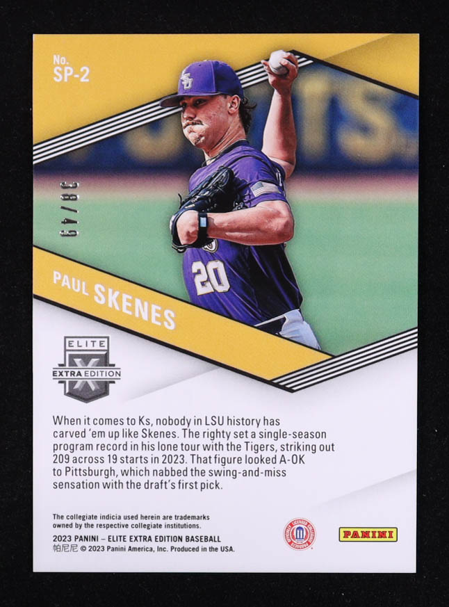 Paul Skenes 2023 Elite Extra Edition Spellbound Purple #2 #38/49 RC at PristineAuction.com Paul Skenes 2023 Elite Extra Edition Spellbound Purple #2 #38/49 RC at PristineAuction.com