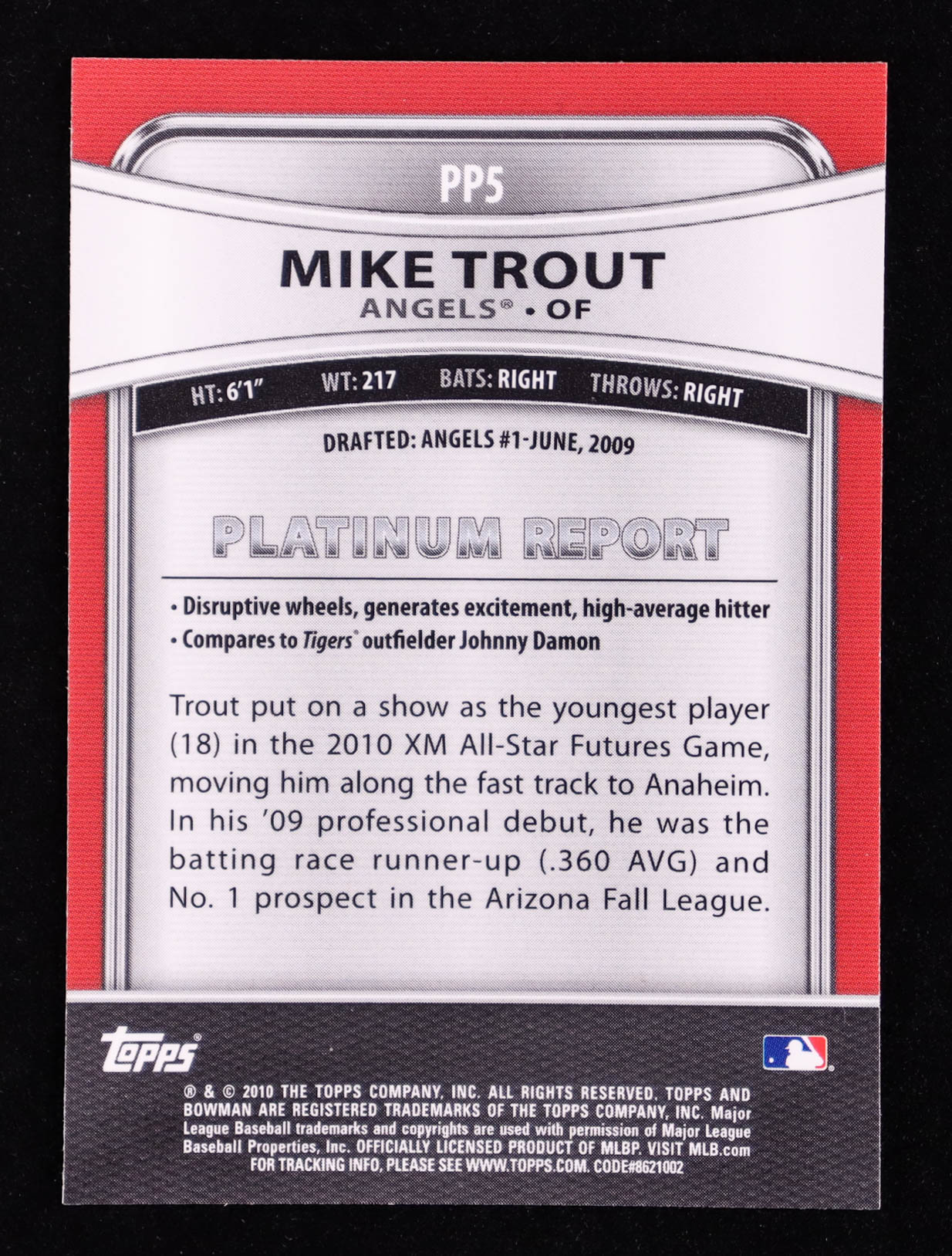 Mike Trout 2010 Bowman Platinum Prospects #PP5 RC at PristineAuction.com Mike Trout 2010 Bowman Platinum Prospects #PP5 RC at PristineAuction.com