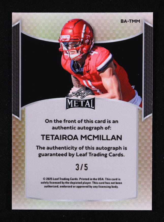 Tetairoa McMillan 2025 Leaf Metal Autographs Lava Green #BATMM #3/5 RC at PristineAuction.com Tetairoa McMillan 2025 Leaf Metal Autographs Lava Green #BATMM #3/5 RC at PristineAuction.com