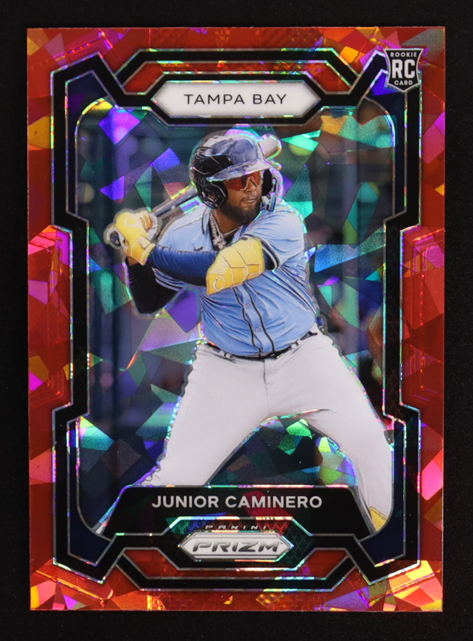 Junior Caminero 2024 Panini Prizm Prizms Red Ice #291 RC at PristineAuction.com Junior Caminero 2024 Panini Prizm Prizms Red Ice #291 RC at PristineAuction.com