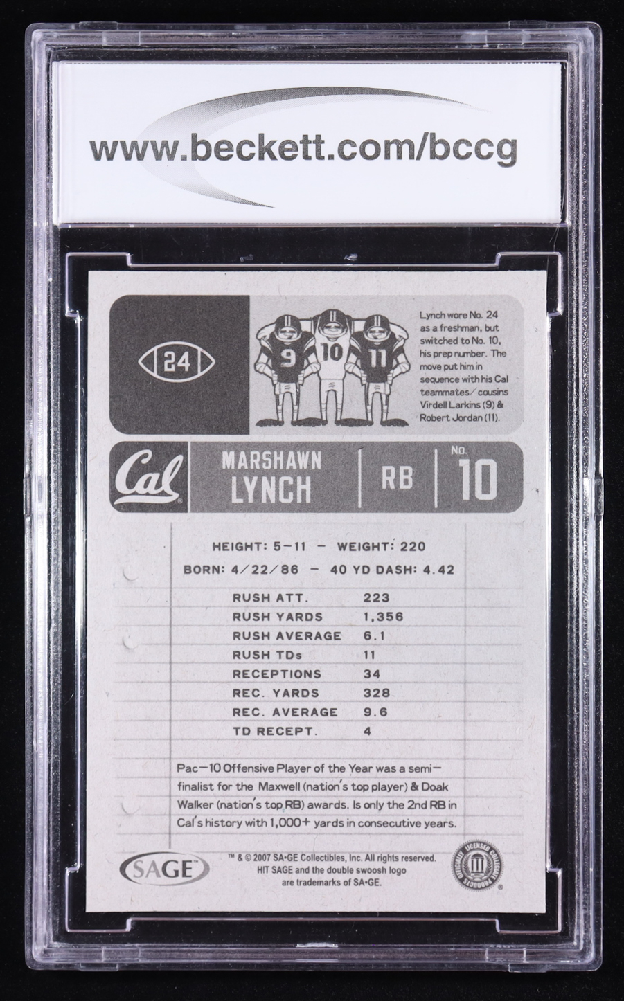 Marshawn Lynch 2007 Sage Hit #24 RC (BCCG 10) at PristineAuction.com Marshawn Lynch 2007 Sage Hit #24 RC (BCCG 10) at PristineAuction.com