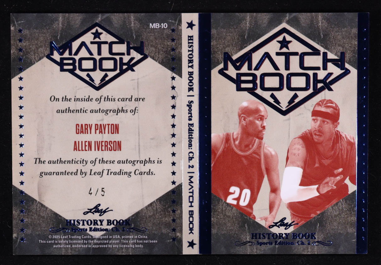 Gary Payton / Allen Iverson 2025 Leaf History Book Sports Edition Chapter 2 Match Book Blue #MB10 #4/5 at PristineAuction.com Gary Payton / Allen Iverson 2025 Leaf History Book Sports Edition Chapter 2 Match Book Blue #MB10 #4/5 at PristineAuction.com