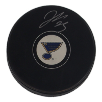 Jordan Kyrou Signed Blues Logo Hockey Puck (COJO) at PristineAuction.com