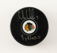 Chris Chelios Signed Blackhawks Logo Hockey Puck Inscribed "3x Norris" (Schwartz) at PristineAuction.com