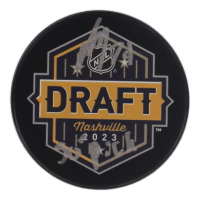 Carson Rehkopf Signed 2023 NHL Draft Logo Hockey Puck Inscribed "50th Pick" (COJO) at PristineAuction.com