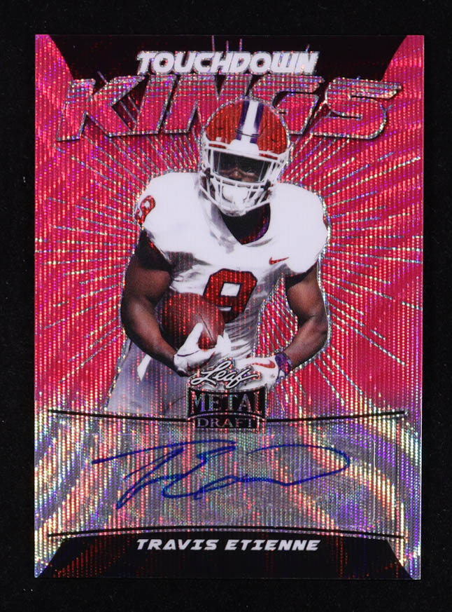 Travis Etienne Jr. 2021 Leaf Metal Draft Flashback Touchdown Kings Wave Pink #TKTE1 #08/10 RC at PristineAuction.com Travis Etienne Jr. 2021 Leaf Metal Draft Flashback Touchdown Kings Wave Pink #TKTE1 #08/10 RC at PristineAuction.com