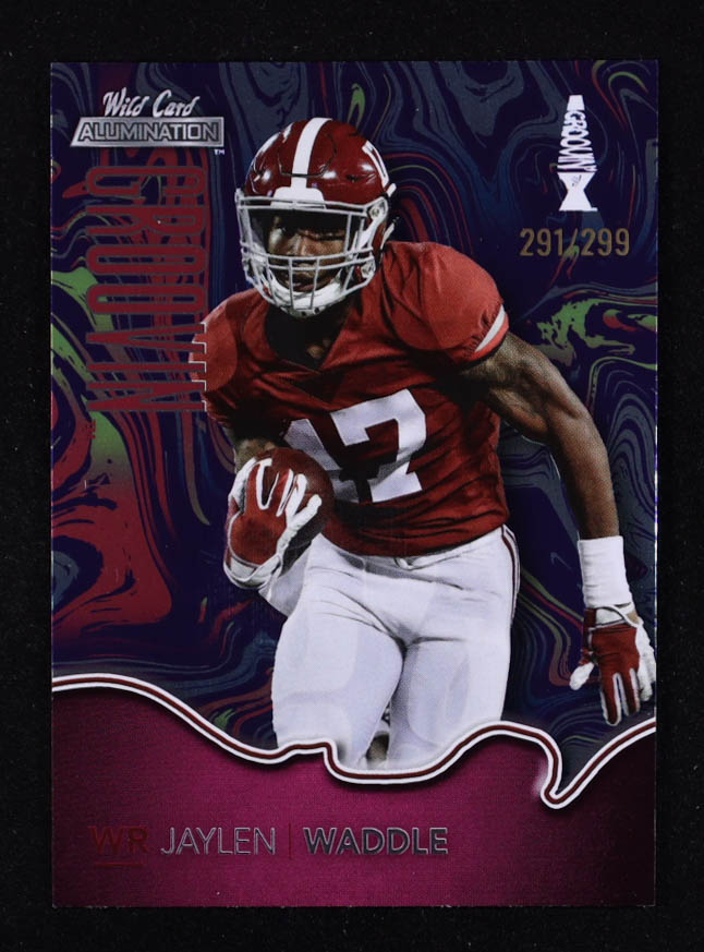 Jaylen Waddle 2021 Wild Card Alumination Blue Groovin Pink #BG15 #291/299 RC at PristineAuction.com Jaylen Waddle 2021 Wild Card Alumination Blue Groovin Pink #BG15 #291/299 RC at PristineAuction.com