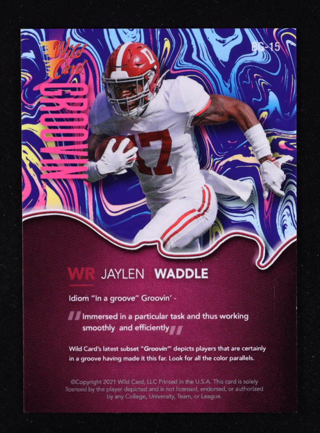 Jaylen Waddle 2021 Wild Card Alumination Blue Groovin Pink #BG15 #291/299 RC at PristineAuction.com Jaylen Waddle 2021 Wild Card Alumination Blue Groovin Pink #BG15 #291/299 RC at PristineAuction.com
