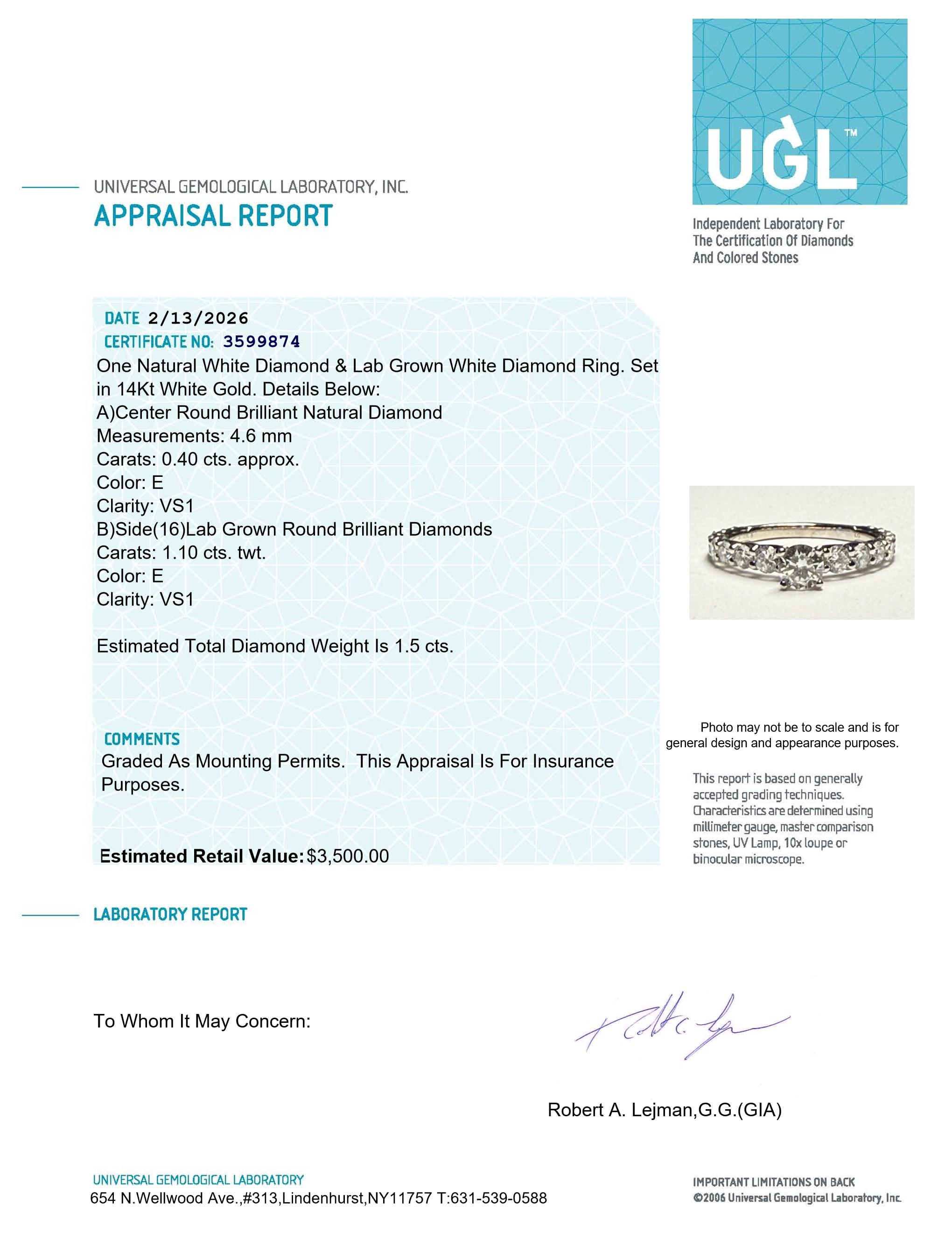 1.50 Carats Natural & Lab Grown Diamond Engagement Ring E, VS1 | $3,500 Estimated Retail Value (UGL Cert) | Round Brilliant Cut at PristineAuction.com 1.50 Carats Natural & Lab Grown Diamond Engagement Ring E, VS1 | $3,500 Estimated Retail Value (UGL Cert) | Round Brilliant Cut at PristineAuction.com