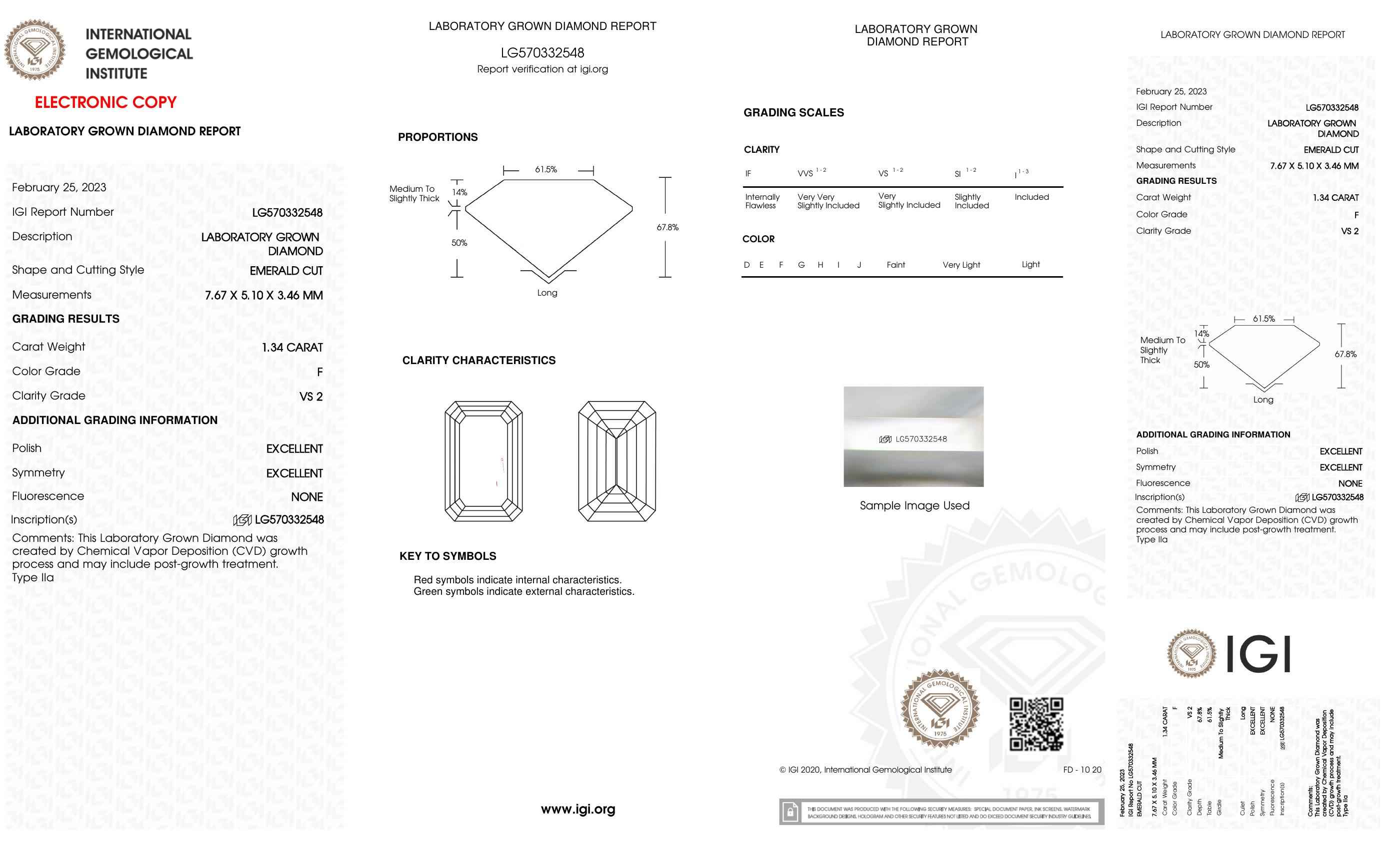 1.34 Carats Lab Grown Diamond Loose F, VS2 | $2,000 Estimated Retail Value (UGL & IGI Certs) | Emerald Cut at PristineAuction.com 1.34 Carats Lab Grown Diamond Loose F, VS2 | $2,000 Estimated Retail Value (UGL & IGI Certs) | Emerald Cut at PristineAuction.com