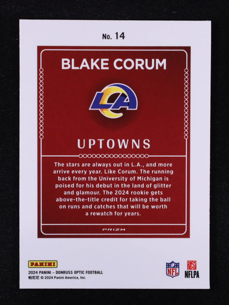 Blake Corum 2024 Donruss Optic Uptowns #14 RC at PristineAuction.com Blake Corum 2024 Donruss Optic Uptowns #14 RC at PristineAuction.com