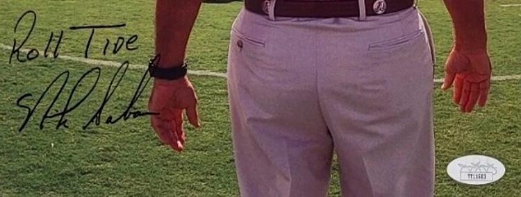 Nick Saban Signed Alabama Crimson Tide Custom Framed Photo Inscribed "Roll Tide" (JSA) at PristineAuction.com Nick Saban Signed Alabama Crimson Tide Custom Framed Photo Inscribed "Roll Tide" (JSA) at PristineAuction.com