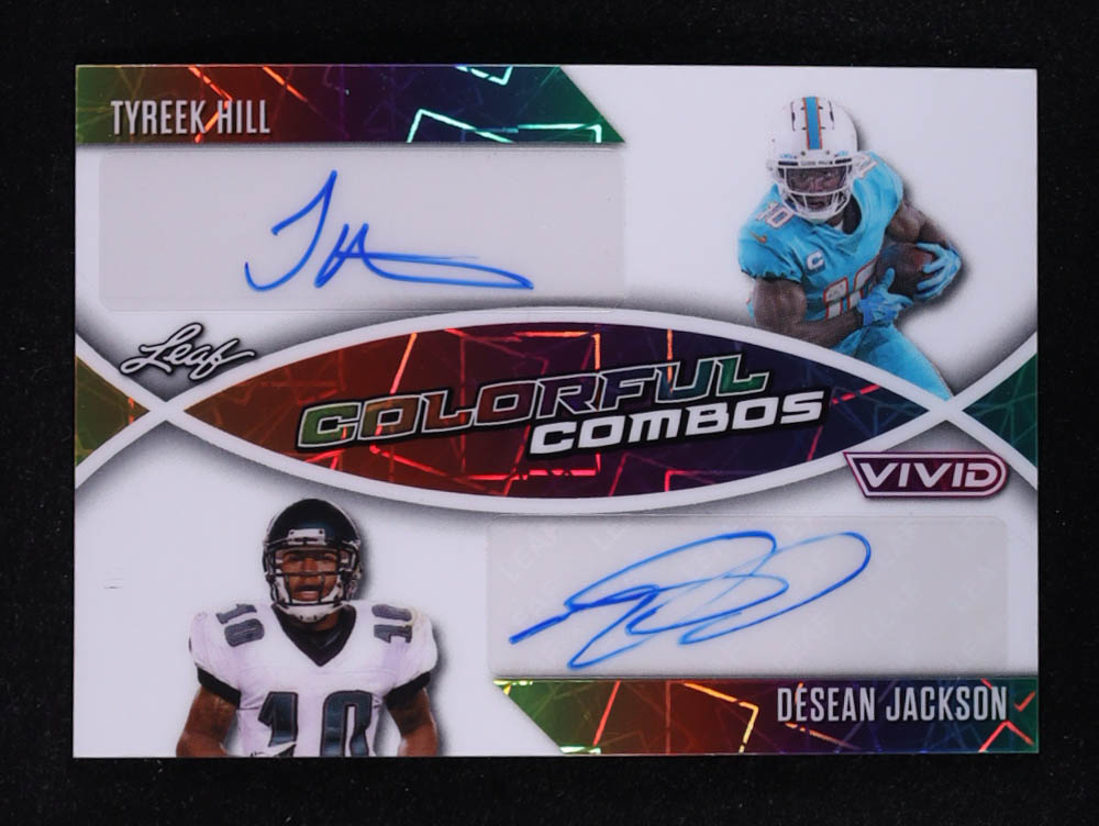 Tyreek Hill / DeSean Jackson 2025 Leaf Vivid Colorful Combos White Laser #CC30 #3/5 at PristineAuction.com Tyreek Hill / DeSean Jackson 2025 Leaf Vivid Colorful Combos White Laser #CC30 #3/5 at PristineAuction.com