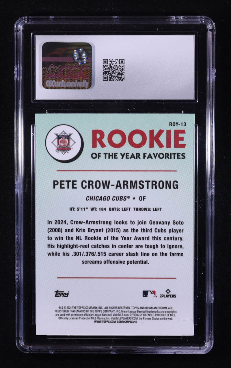 Pete Crow-Armstrong 2024 Bowman Chrome Rookie of the Year Favorites #ROY13 RC (CGC 10) at PristineAuction.com Pete Crow-Armstrong 2024 Bowman Chrome Rookie of the Year Favorites #ROY13 RC (CGC 10) at PristineAuction.com
