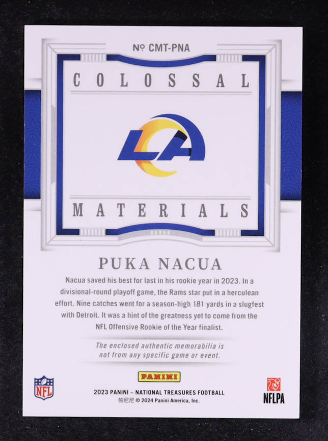 Puka Nacua 2023 Panini National Treasures Colossal Materials Prime Holo Gold #28 #10/10 RC at PristineAuction.com Puka Nacua 2023 Panini National Treasures Colossal Materials Prime Holo Gold #28 #10/10 RC at PristineAuction.com