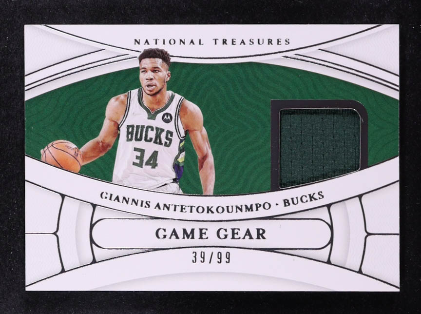 Giannis Antetokounmpo 2021-22 Panini National Treasures Game Gear #15 #39/99 at PristineAuction.com Giannis Antetokounmpo 2021-22 Panini National Treasures Game Gear #15 #39/99 at PristineAuction.com