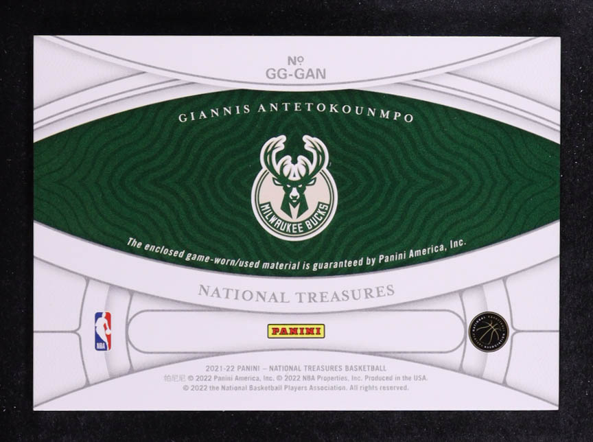 Giannis Antetokounmpo 2021-22 Panini National Treasures Game Gear #15 #39/99 at PristineAuction.com Giannis Antetokounmpo 2021-22 Panini National Treasures Game Gear #15 #39/99 at PristineAuction.com