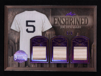 Joe DiMaggio 2025 Leaf A Bronx Legacy Enshrined Memorabilia Spectrum Purple Holofoil #E7 #5/8 at PristineAuction.com