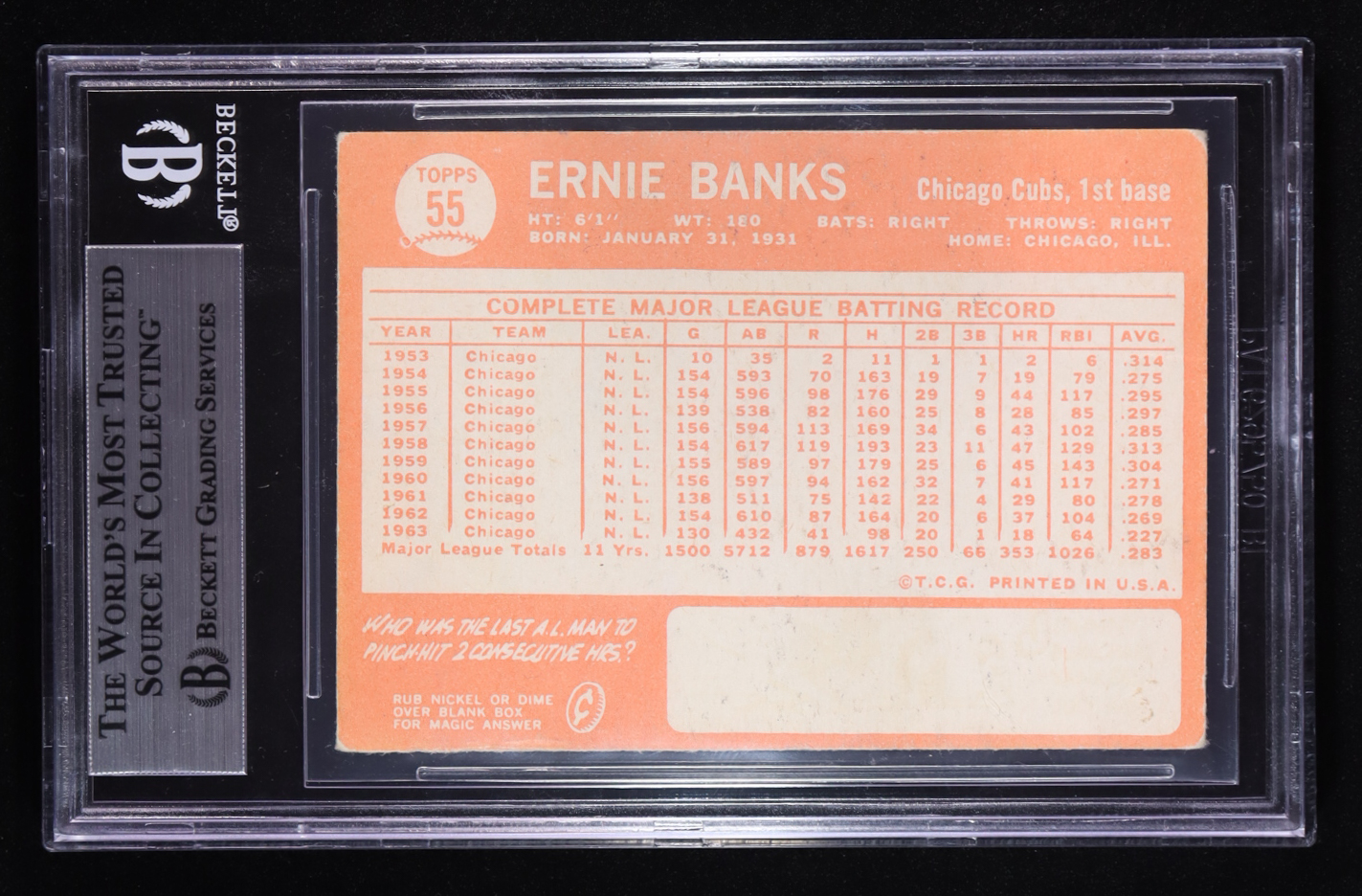 Ernie Banks 1964 Topps #55 (BGS 2.5) at PristineAuction.com Ernie Banks 1964 Topps #55 (BGS 2.5) at PristineAuction.com