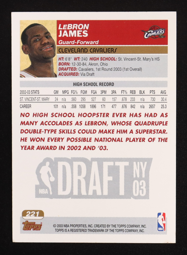 LeBron James 2003-04 Topps #221 RC at PristineAuction.com LeBron James 2003-04 Topps #221 RC at PristineAuction.com