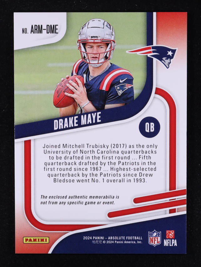 Drake Maye 2024 Absolute Absolute Rookie Materials #3 RC at PristineAuction.com Drake Maye 2024 Absolute Absolute Rookie Materials #3 RC at PristineAuction.com