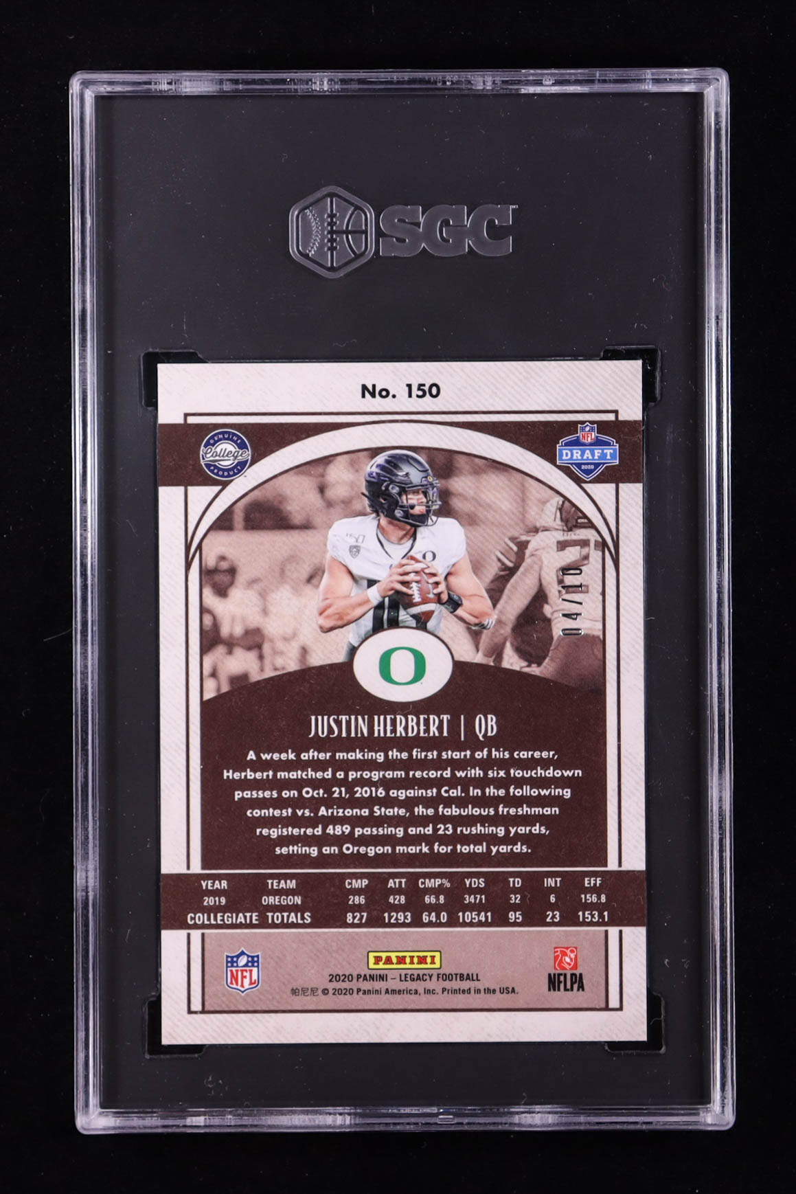Justin Herbert 2020 Panini Legacy Premium Edition Diamond #150 RC #04/10 (SGC 9.5) at PristineAuction.com Justin Herbert 2020 Panini Legacy Premium Edition Diamond #150 RC #04/10 (SGC 9.5) at PristineAuction.com