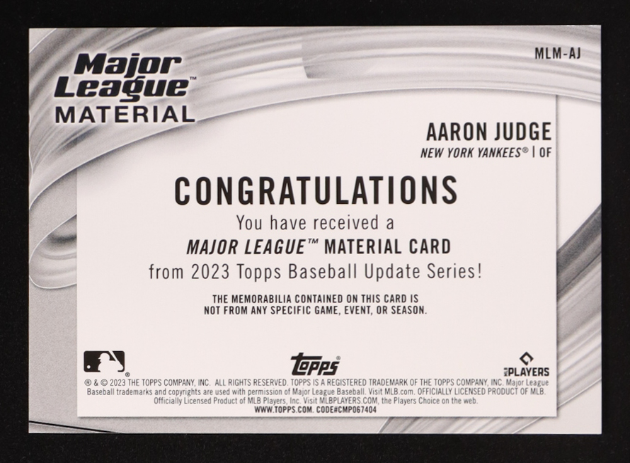 Aaron Judge 2023 Topps Major League Materials #MLMAJ at PristineAuction.com Aaron Judge 2023 Topps Major League Materials #MLMAJ at PristineAuction.com