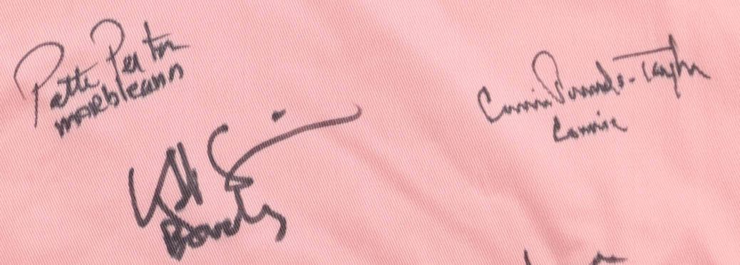 "A League Of Their Own" Rockford Peaches Jersey Cast-Signed & Inscribed By (11) with Geena Davis, Lori Petty, Rosie O'Donnell (Schwartz) at PristineAuction.com "A League Of Their Own" Rockford Peaches Jersey Cast-Signed & Inscribed By (11) with Geena Davis, Lori Petty, Rosie O'Donnell (Schwartz) at PristineAuction.com