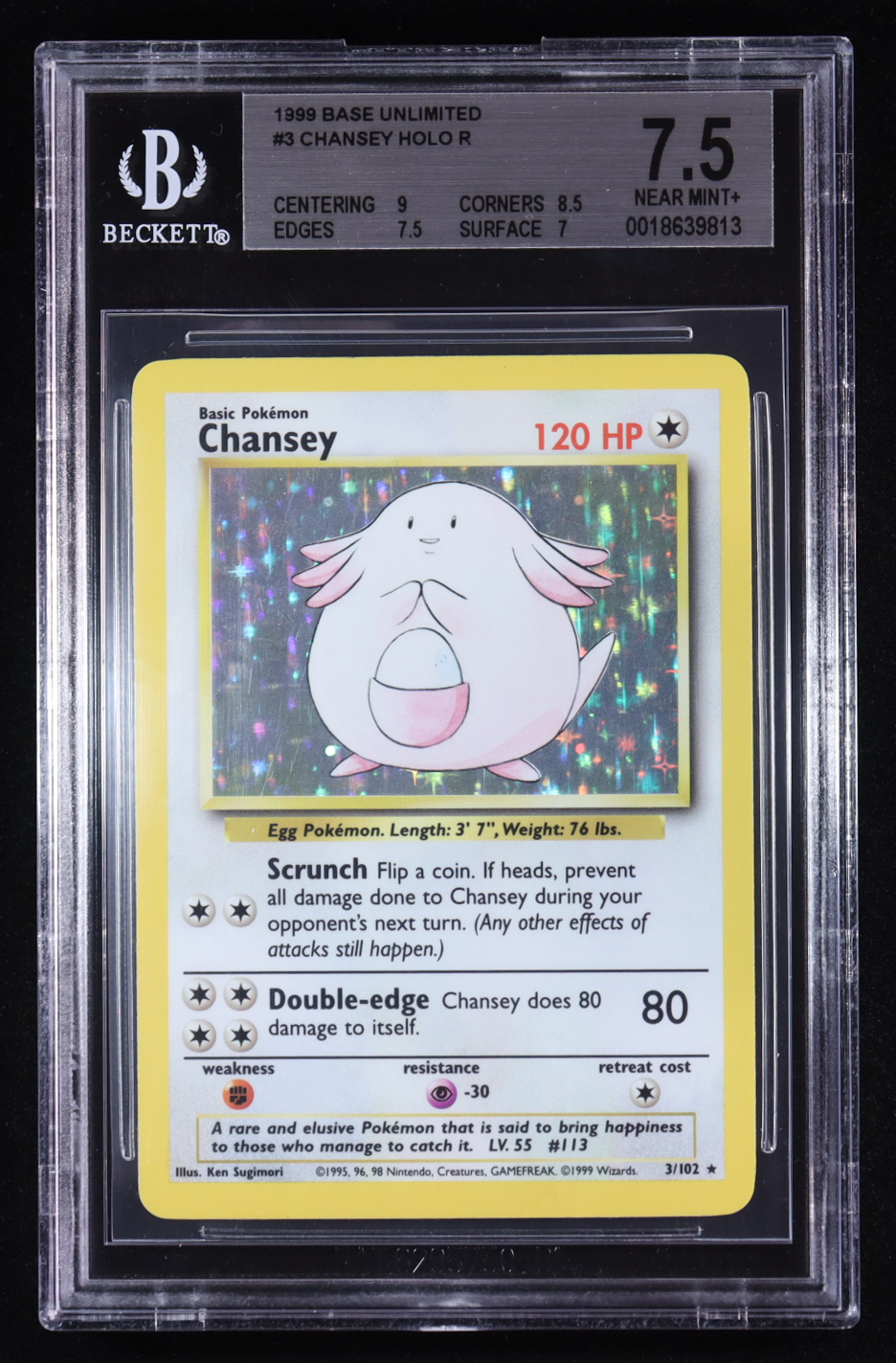 Chansey 1999 Pokemon Base Unlimited #3 Holo (BGS 7.5) at PristineAuction.com Chansey 1999 Pokemon Base Unlimited #3 Holo (BGS 7.5) at PristineAuction.com