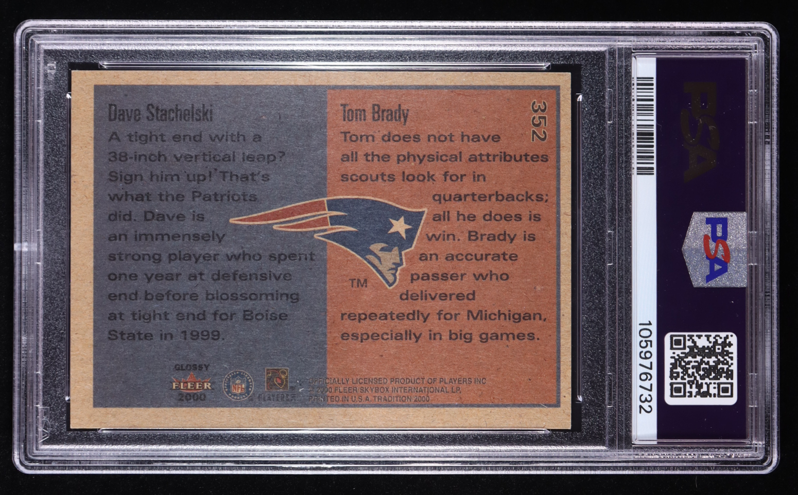 Tom Brady Signed 2000 Fleer Tradition Glossy #352 Tom Brady / Dave Stachelski RC (PSA | Auto 10) at PristineAuction.com Tom Brady Signed 2000 Fleer Tradition Glossy #352 Tom Brady / Dave Stachelski RC (PSA | Auto 10) at PristineAuction.com