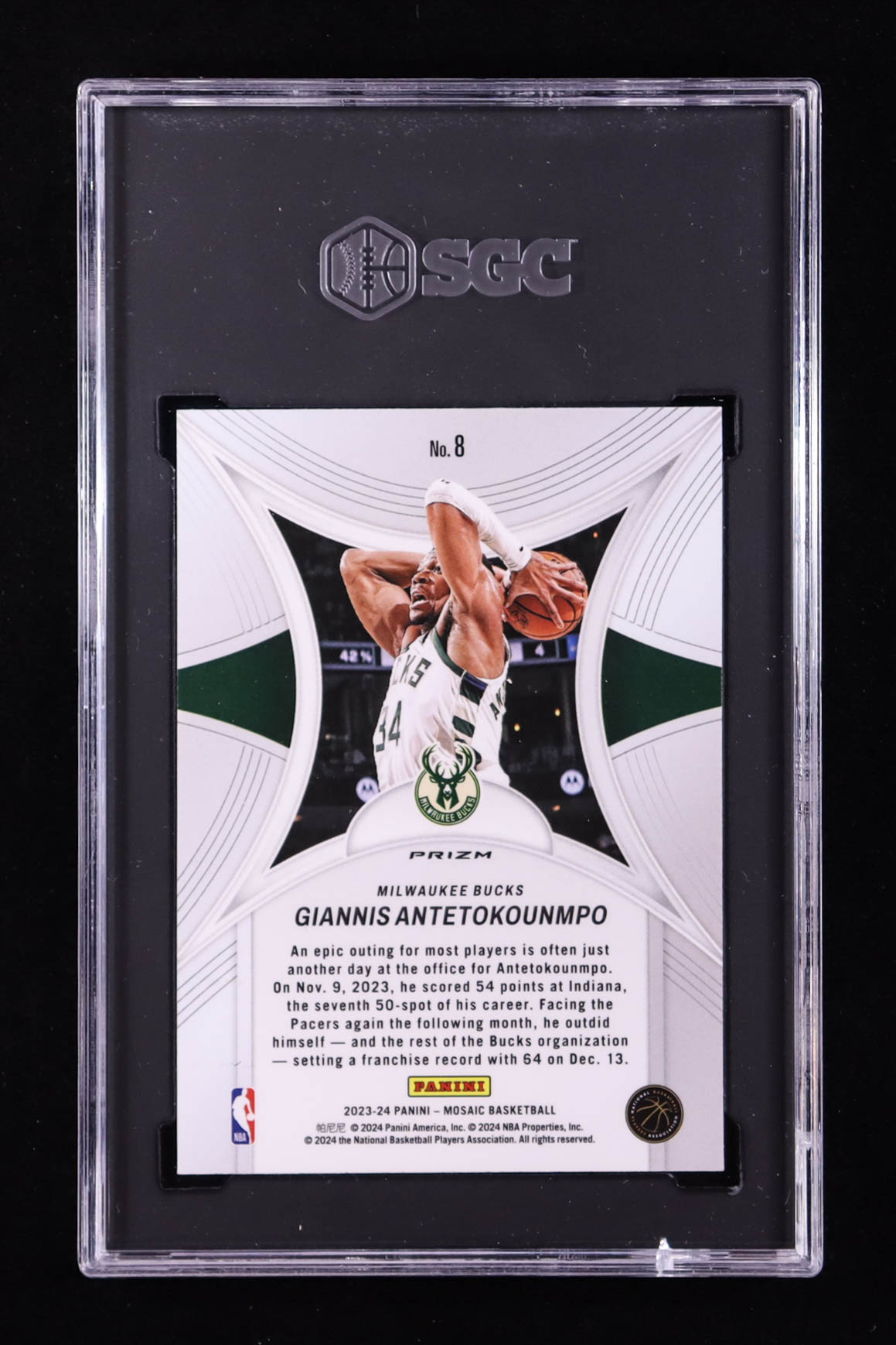 Giannis Antetokounmpo 2023-24 Panini Mosaic Epic Performers Mosaic Green #8 (SGC 10) at PristineAuction.com Giannis Antetokounmpo 2023-24 Panini Mosaic Epic Performers Mosaic Green #8 (SGC 10) at PristineAuction.com