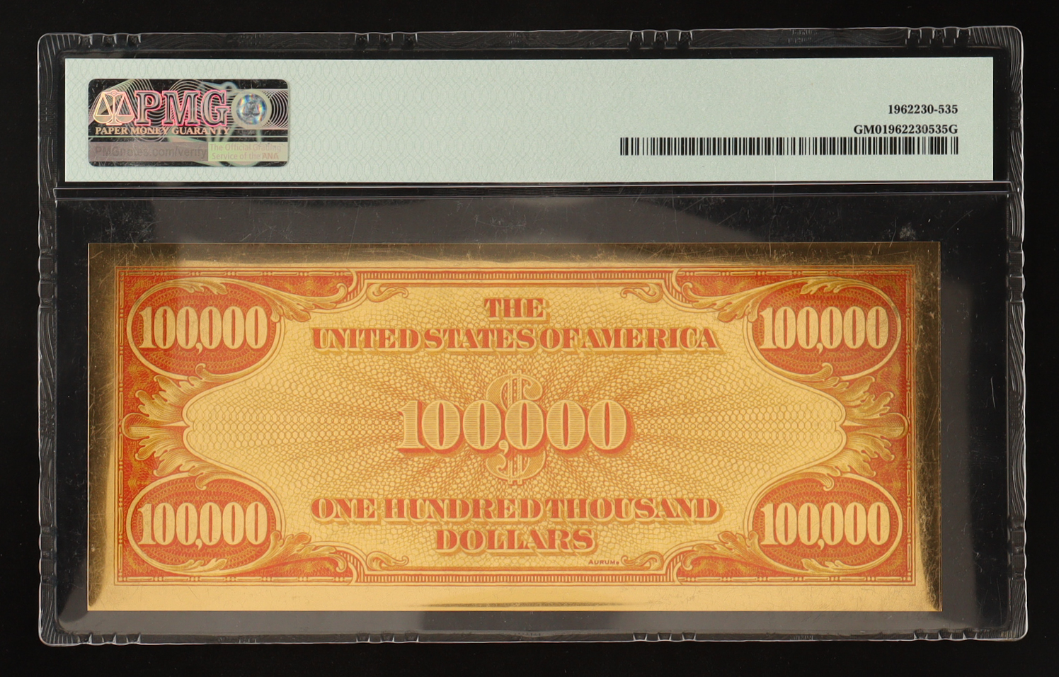 1934 $100,000 Gold Certificate "Smithsonian Edition" - 100 mg of 24k Gold (PMG Gem Uncirculated) at PristineAuction.com 1934 $100,000 Gold Certificate "Smithsonian Edition" - 100 mg of 24k Gold (PMG Gem Uncirculated) at PristineAuction.com