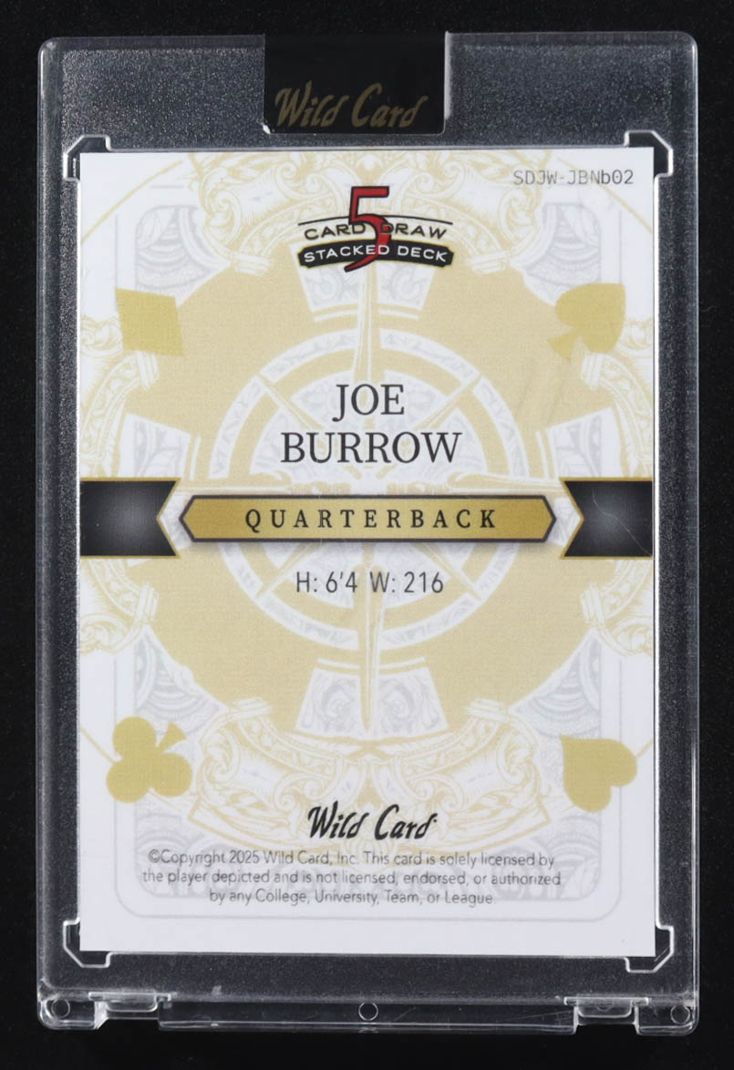 Joe Burrow 2025 Wild Card 5 Card Draw Stacked Deck Joker Orange Cross Hatch Foil #SDJW-JBNB02 #1/1 at PristineAuction.com Joe Burrow 2025 Wild Card 5 Card Draw Stacked Deck Joker Orange Cross Hatch Foil #SDJW-JBNB02 #1/1 at PristineAuction.com