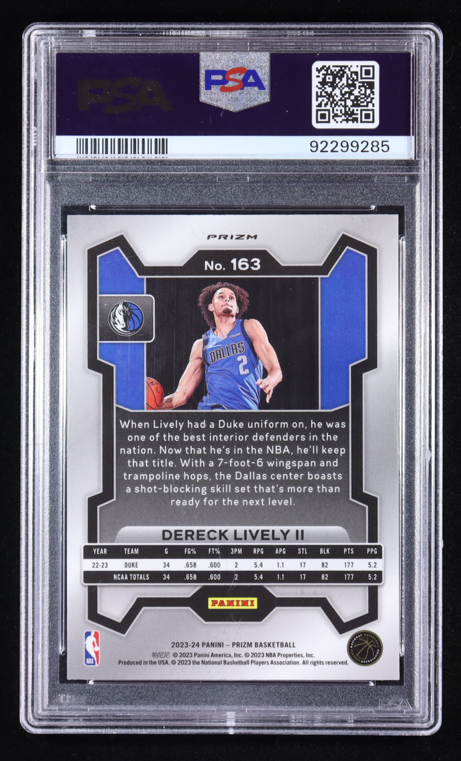 Dereck Lively II 2023-24 Panini Prizm Prizms Silver #163 RC (PSA 9) at PristineAuction.com Dereck Lively II 2023-24 Panini Prizm Prizms Silver #163 RC (PSA 9) at PristineAuction.com