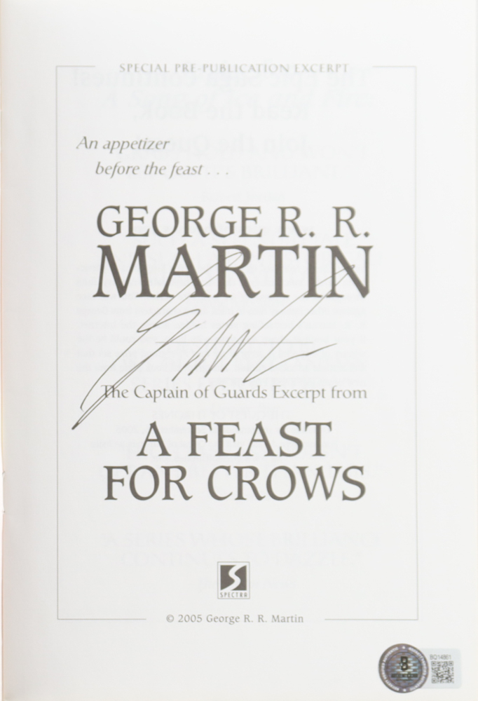 George R. R. Martin Signed "A Feast For Crows" Pre-Publication Excerpt Booklet (Beckett) at PristineAuction.com George R. R. Martin Signed "A Feast For Crows" Pre-Publication Excerpt Booklet (Beckett) at PristineAuction.com