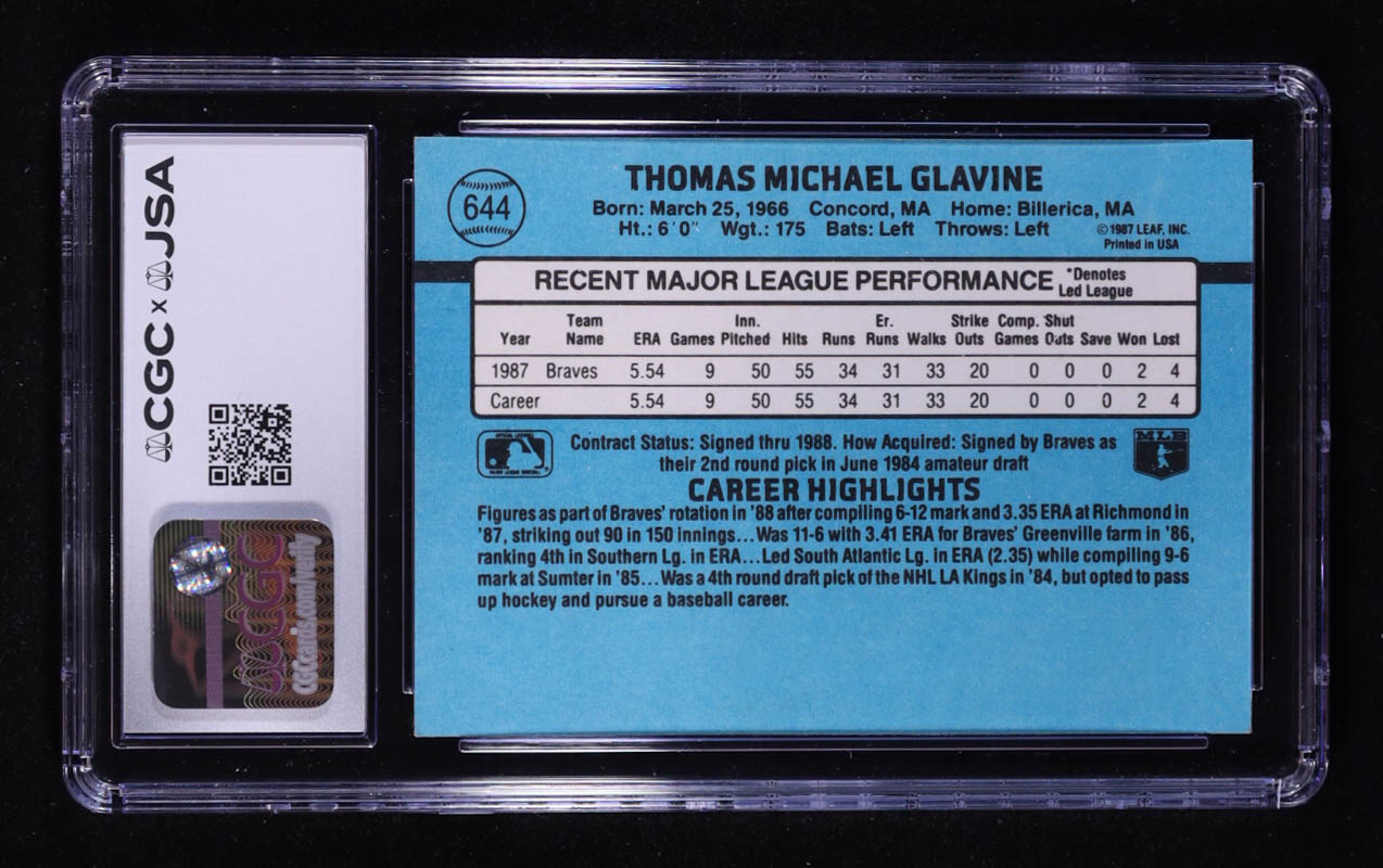 Tom Glavine Signed 1988 Donruss #644 RC (CGC | Autograph Graded CGC 10) at PristineAuction.com Tom Glavine Signed 1988 Donruss #644 RC (CGC | Autograph Graded CGC 10) at PristineAuction.com