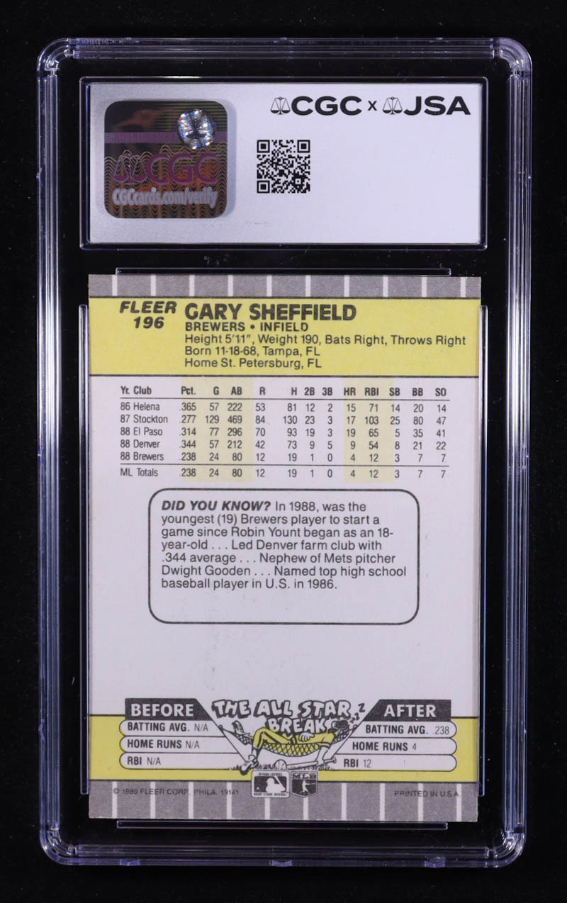 Gary Sheffield Signed 1989 Fleer #196 RC (CGC | Autograph Graded CGC 10) at PristineAuction.com Gary Sheffield Signed 1989 Fleer #196 RC (CGC | Autograph Graded CGC 10) at PristineAuction.com
