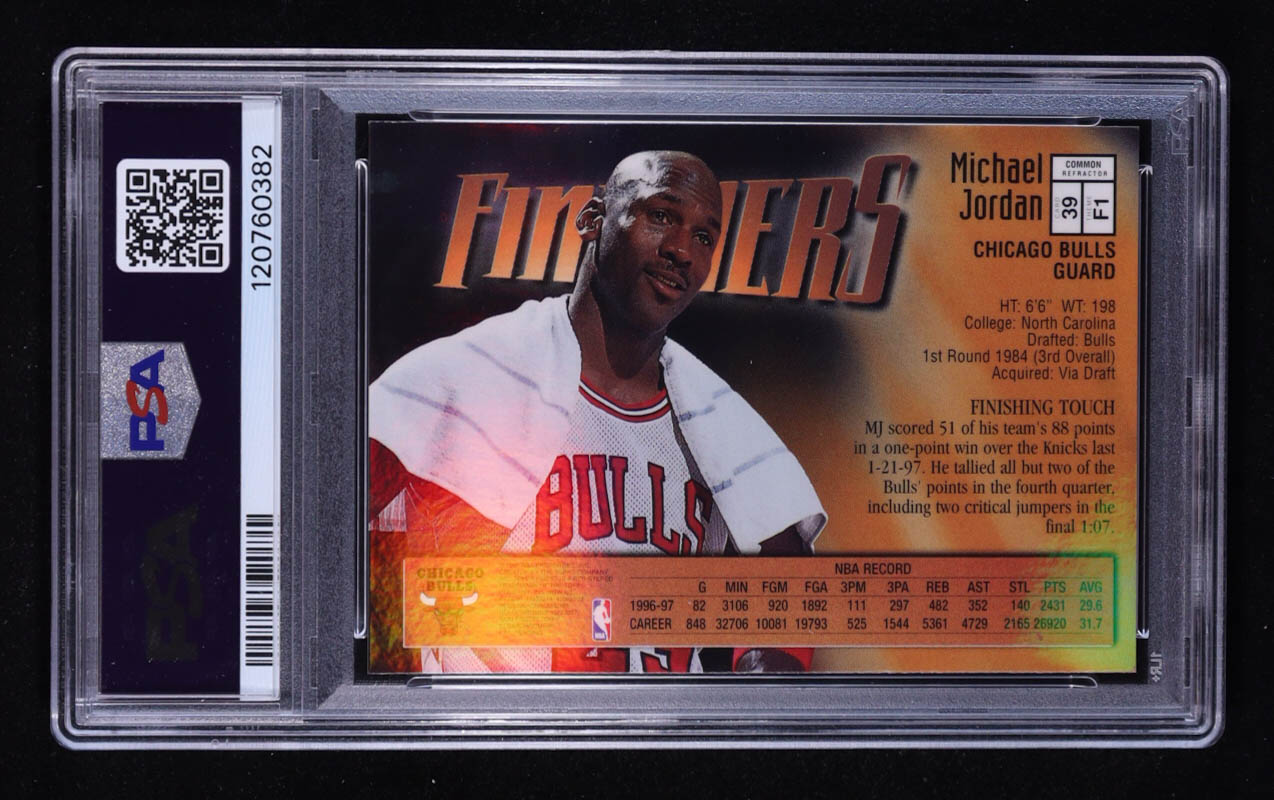 Michael Jordan 1997 Topps Finest Finishers Refractor W/Coating #39 (PSA 8) at PristineAuction.com Michael Jordan 1997 Topps Finest Finishers Refractor W/Coating #39 (PSA 8) at PristineAuction.com