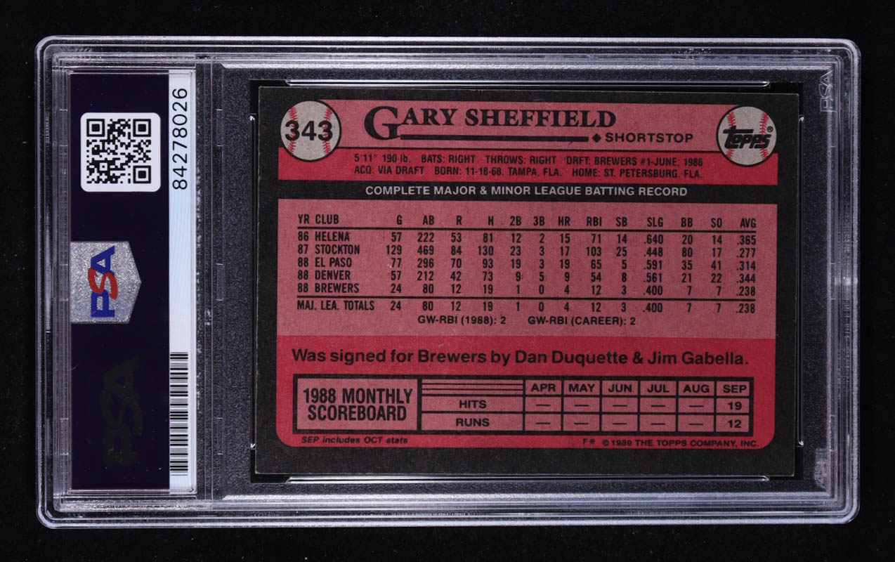 Gary Sheffield Signed 1989 Topps #343 RC (PSA) at PristineAuction.com Gary Sheffield Signed 1989 Topps #343 RC (PSA) at PristineAuction.com