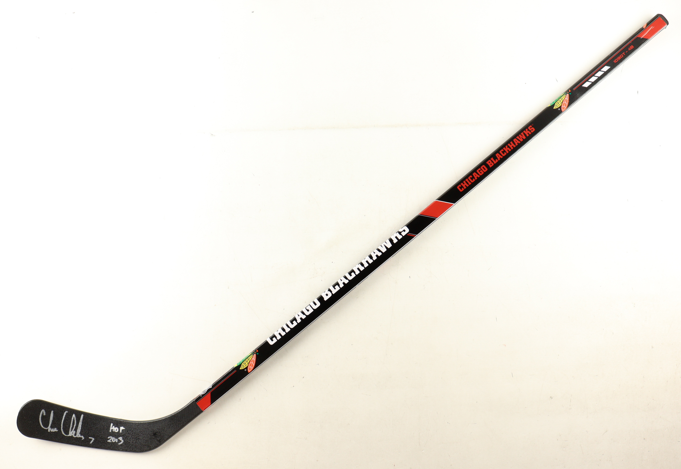 Chris Chelios Signed Franklin Blackhawks Logo Full-Size Hockey Stick Inscribed "HOF 2013" (Schwartz) at PristineAuction.com Chris Chelios Signed Franklin Blackhawks Logo Full-Size Hockey Stick Inscribed "HOF 2013" (Schwartz) at PristineAuction.com