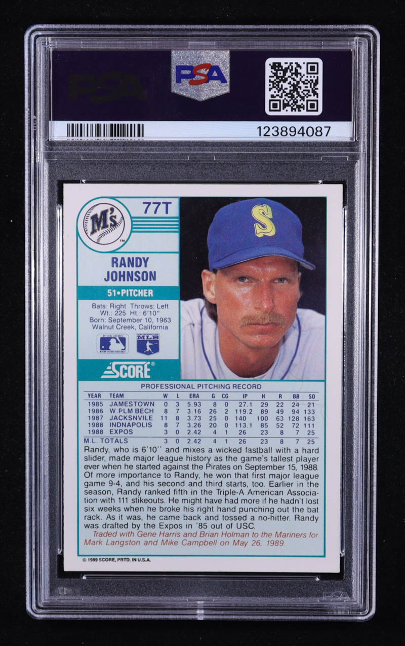 Randy Johnson Signed 1989 Score Traded #77T RC (PSA 10 | Autograph Graded PSA 10) at PristineAuction.com Randy Johnson Signed 1989 Score Traded #77T RC (PSA 10 | Autograph Graded PSA 10) at PristineAuction.com
