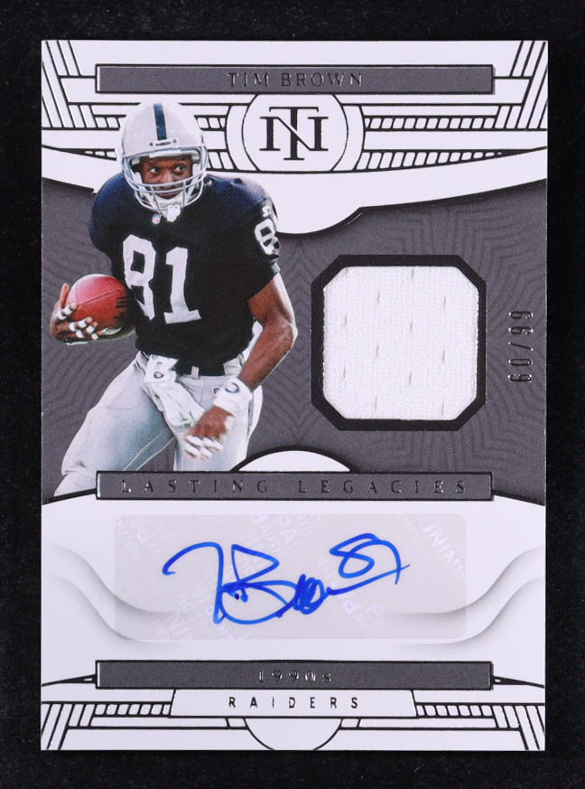 Tim Brown 2022 Panini National Treasures Lasting Legacies Material Autographs #7 #60/99 at PristineAuction.com Tim Brown 2022 Panini National Treasures Lasting Legacies Material Autographs #7 #60/99 at PristineAuction.com