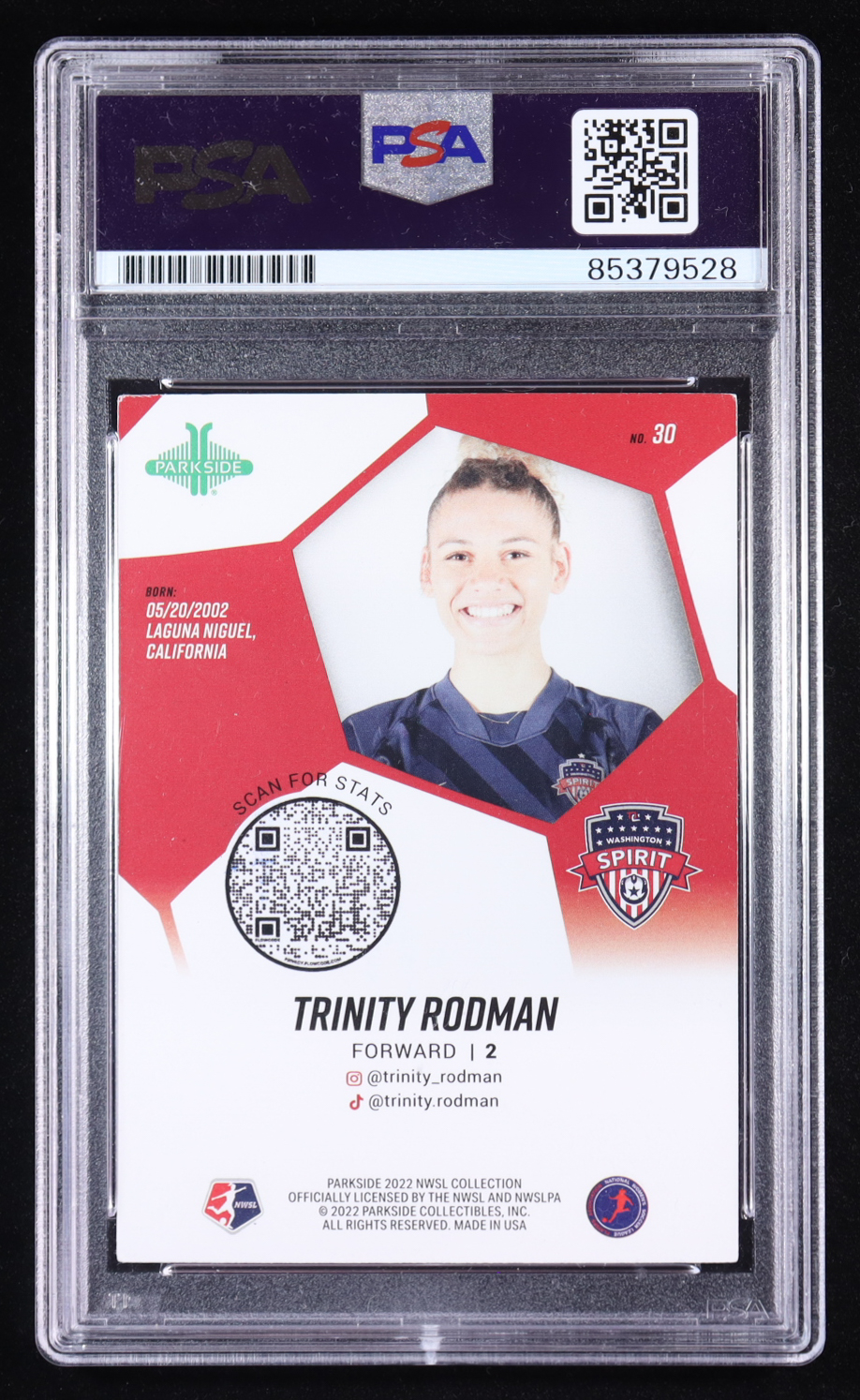 Trinity Rodman Signed 2022 Parkside NWSL Collection #30 RC (PSA) at PristineAuction.com Trinity Rodman Signed 2022 Parkside NWSL Collection #30 RC (PSA) at PristineAuction.com