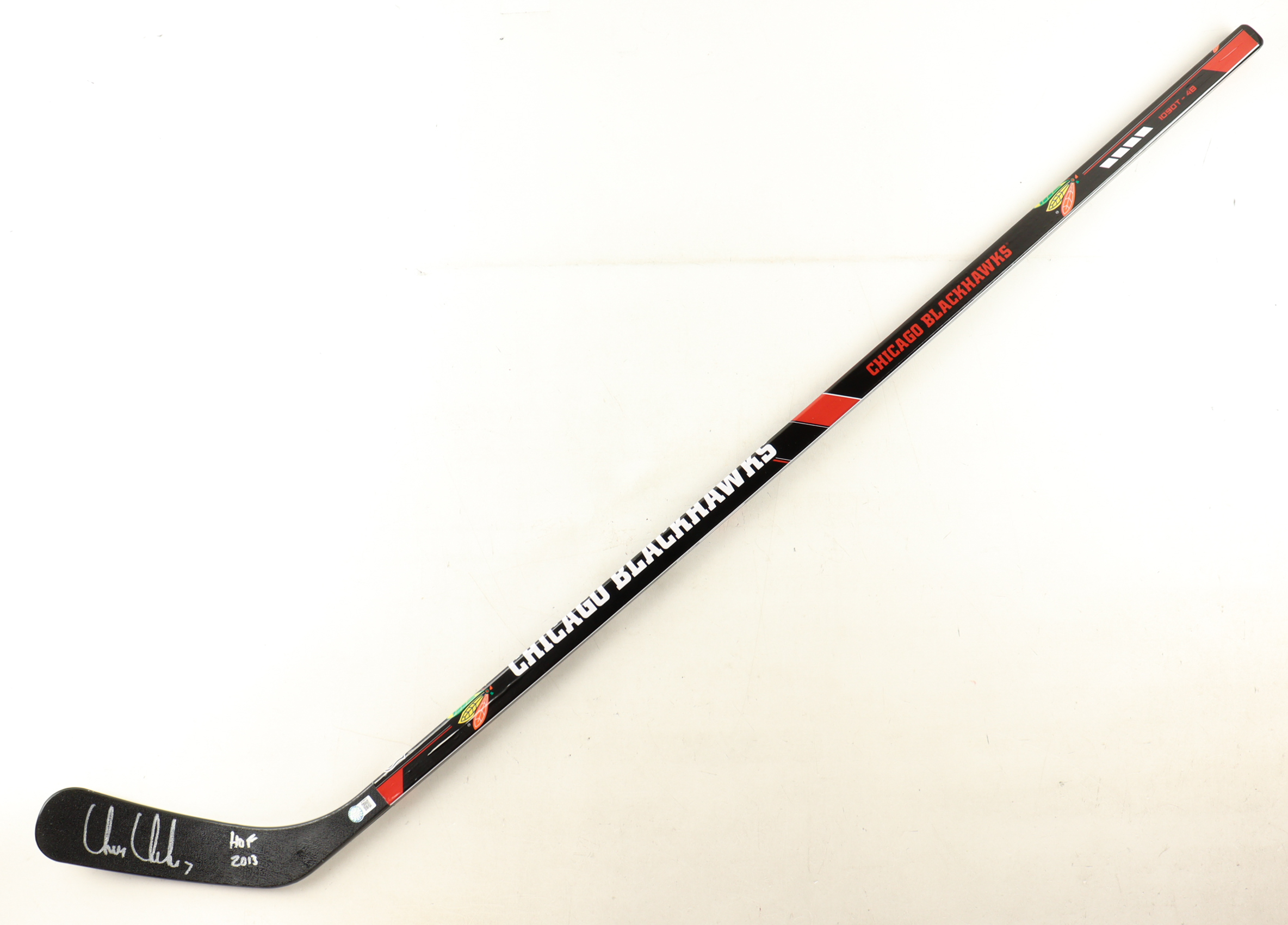 Chris Chelios Signed Franklin Blackhawks Logo Full-Size Hockey Stick Inscribed "HOF 2013" (Schwartz) at PristineAuction.com Chris Chelios Signed Franklin Blackhawks Logo Full-Size Hockey Stick Inscribed "HOF 2013" (Schwartz) at PristineAuction.com