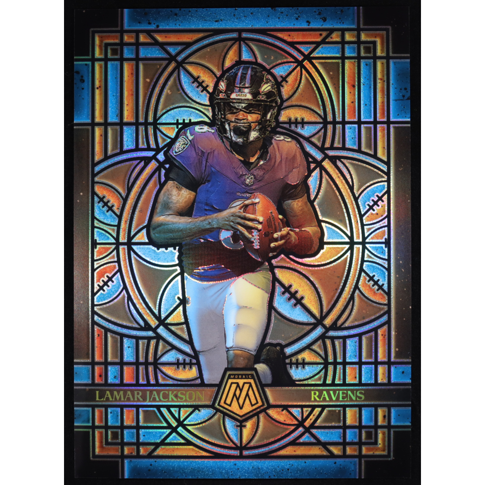 Lamar Jackson 2025 Panini Mosaic Stained Glass Oversized #1 at PristineAuction.com