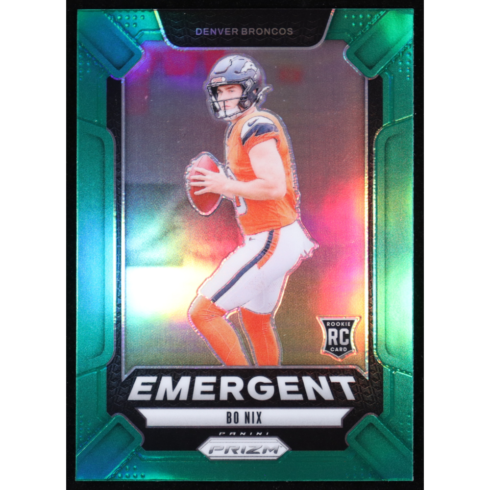 Bo Nix 2024 Panini Prizm Emergent Prizms Green #3 RC at PristineAuction.com