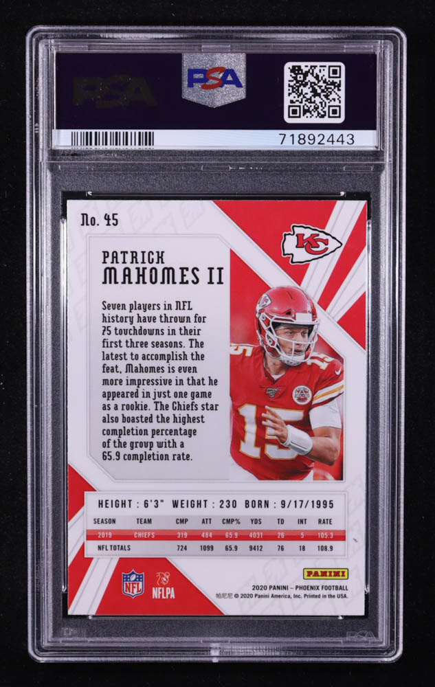 Patrick Mahomes II 2020 Panini Phoenix Fire Burst #45 (PSA 10) at PristineAuction.com Patrick Mahomes II 2020 Panini Phoenix Fire Burst #45 (PSA 10) at PristineAuction.com