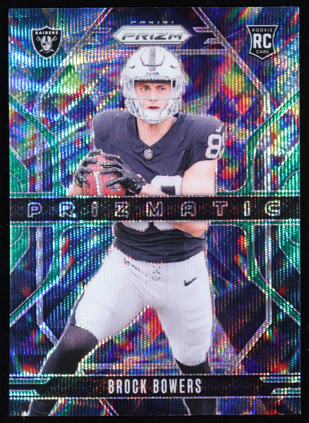 Brock Bowers 2024 Panini Prizm Prizmatic Prizms Green Wave #20 RC at PristineAuction.com Brock Bowers 2024 Panini Prizm Prizmatic Prizms Green Wave #20 RC at PristineAuction.com