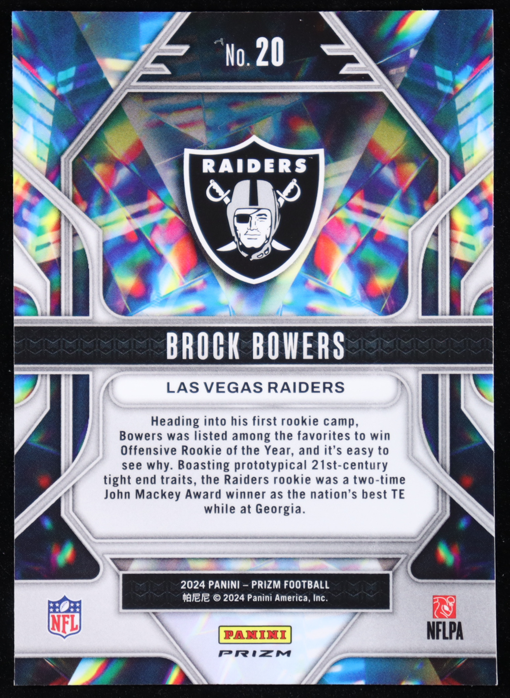 Brock Bowers 2024 Panini Prizm Prizmatic Prizms Green Wave #20 RC at PristineAuction.com Brock Bowers 2024 Panini Prizm Prizmatic Prizms Green Wave #20 RC at PristineAuction.com